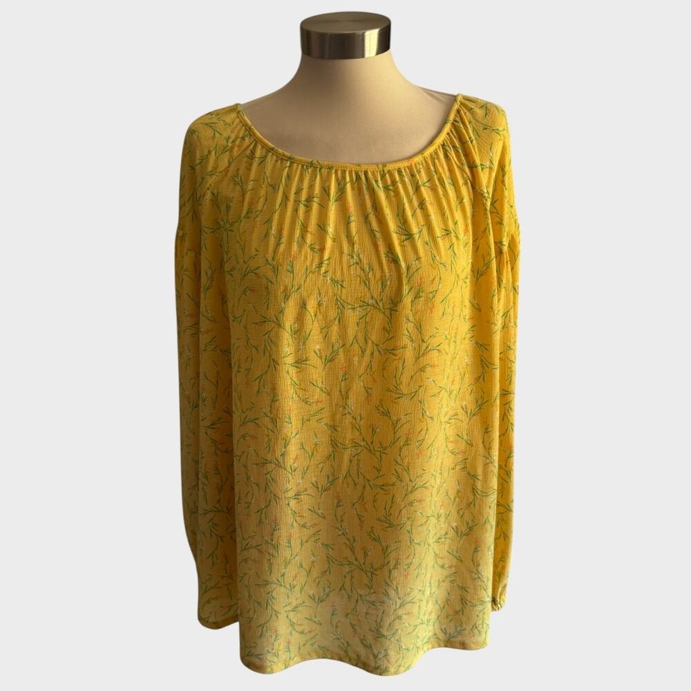 Ava & Viv Womens Plus 1X Yellow Long Sleeve Blouse Polyester Spandex